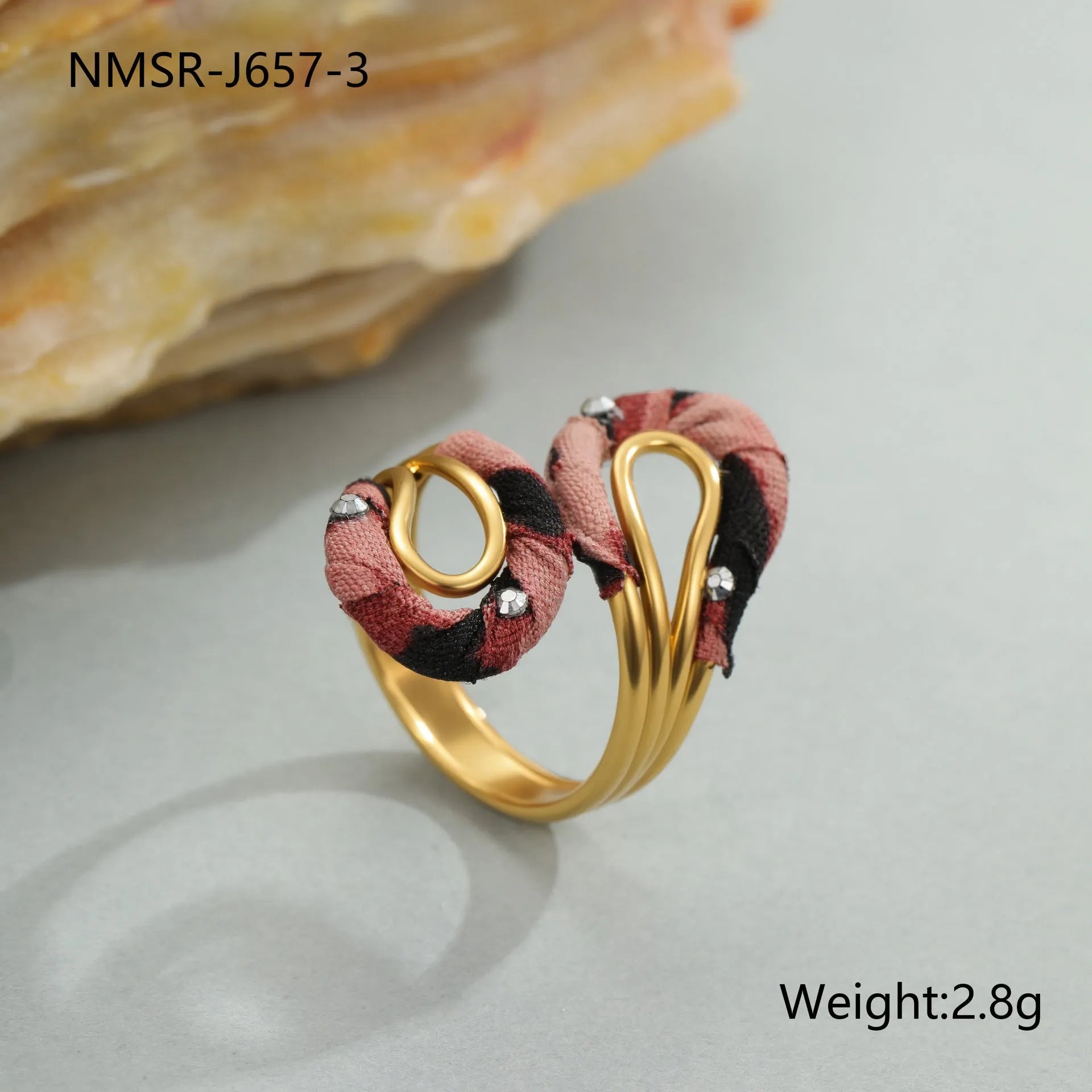 Leopard print stainless steel open ring with asymmetric geometric heart and star shapes