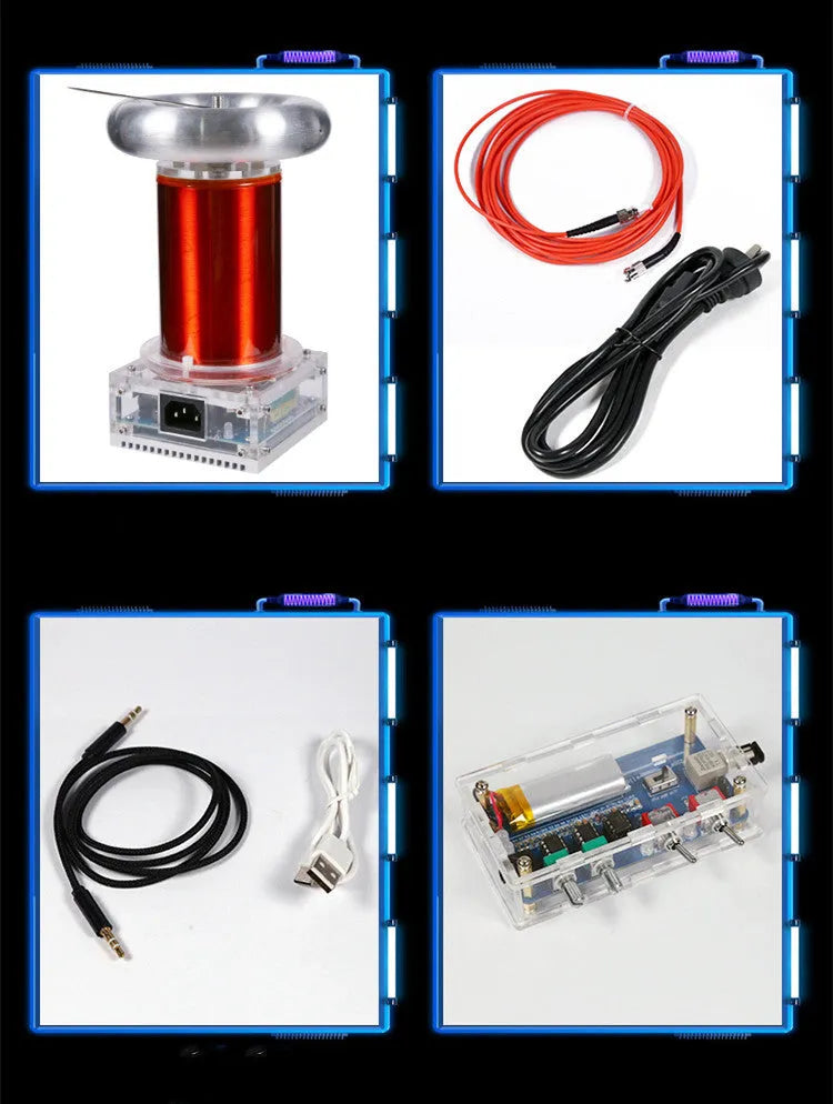 Music Tesla coil driver board unit with ports for 220V power, audio, and controller connections.