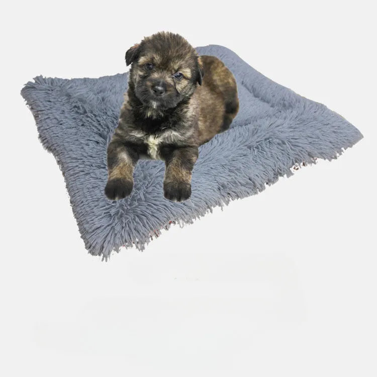 Grey and white fluffy double-layer pet blanket nest with black non-slip bottom, size 61x51cm