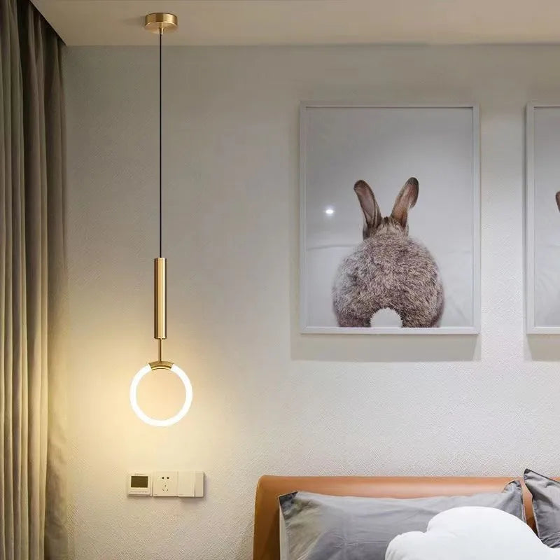 Nordic minimalist U-shaped glass bedside chandelier with tri-colour dimming functionality