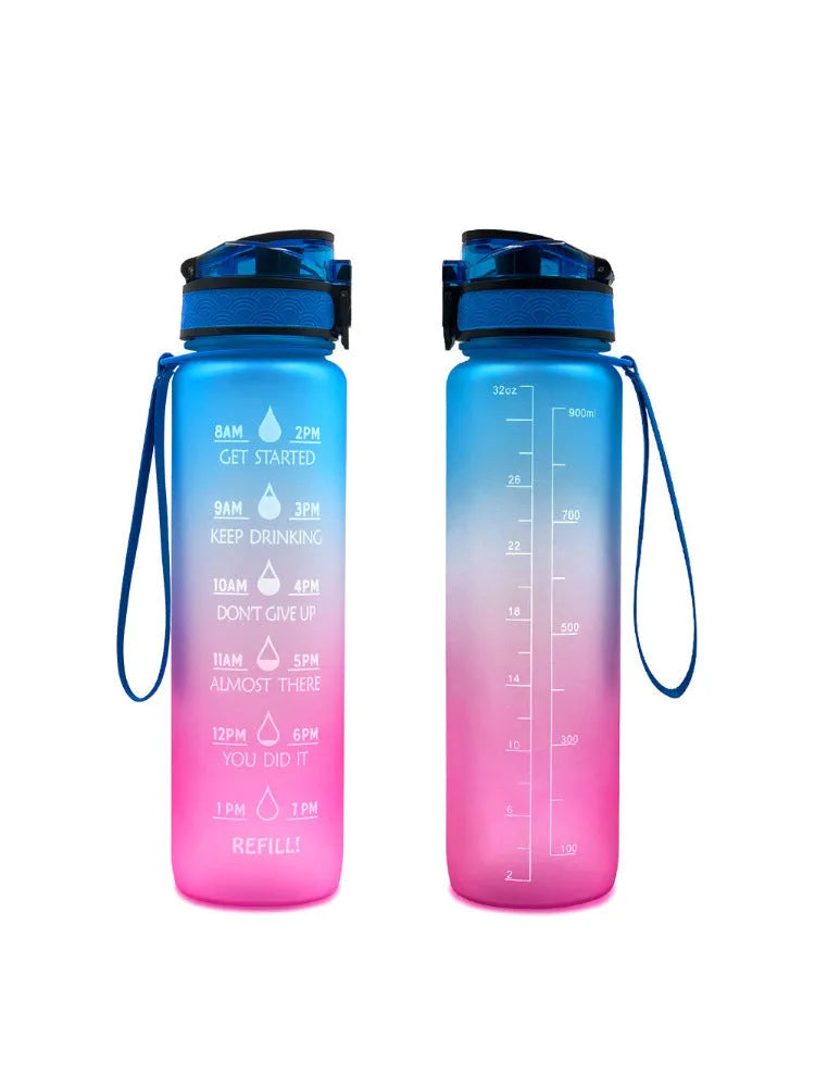 Transparent 1000ml BPA-free Tritan sports bottle with infuser and clear liquid visible