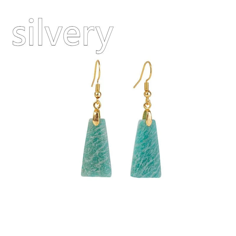 Amazonite rough stone trapezoid earrings with geometric octagon shape and gold plating
