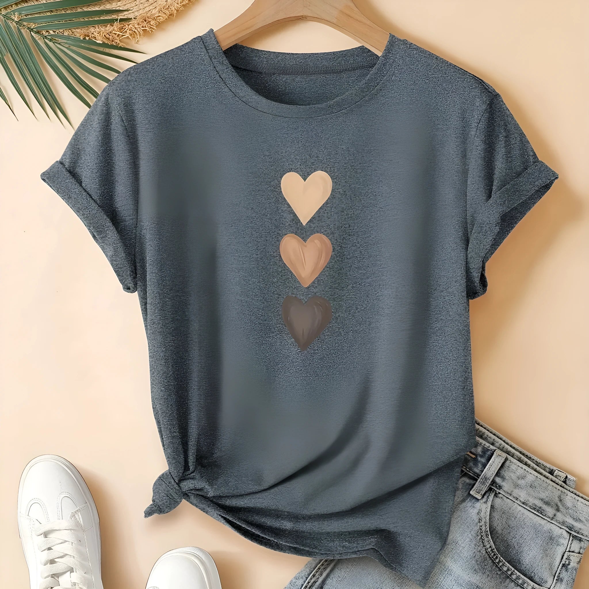 Women's dark grey cotton t-shirt with Chinese art retro style printing on the front.
