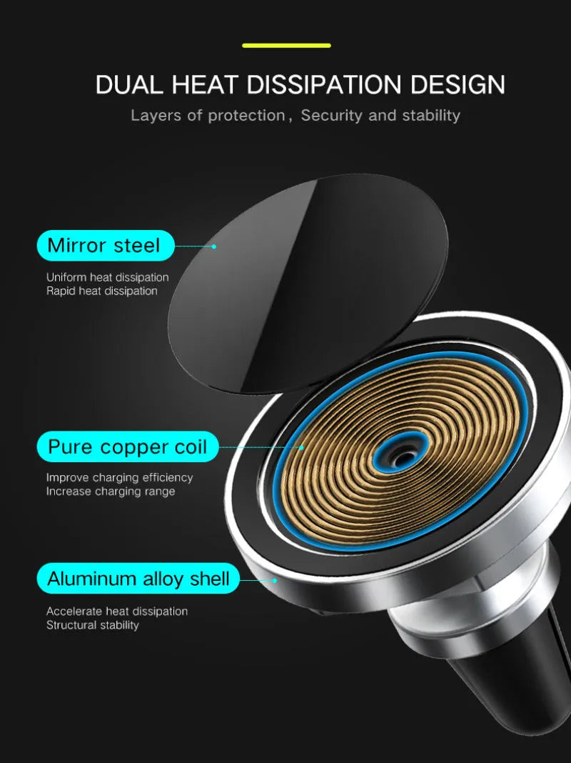 Silver 15W magnetic wireless charger with 360-degree rotating bracket for iPhone 12 series and Android phones