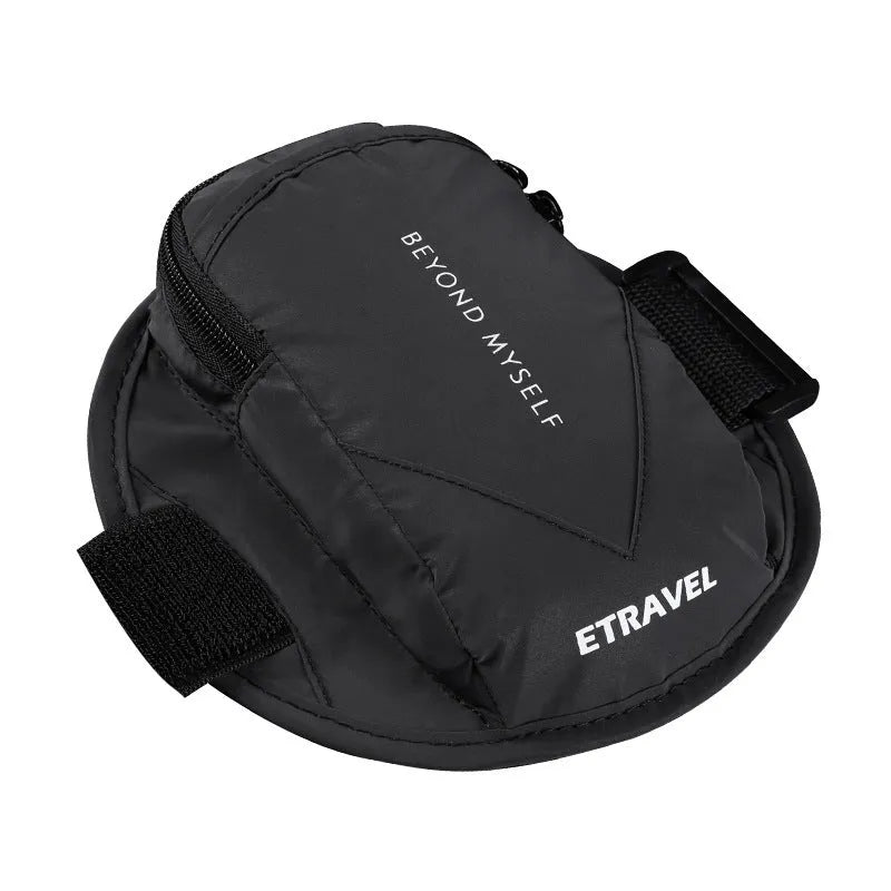 Running arm bag with reflective strip in three colour options: fluorescent yellow, black and silver grey
