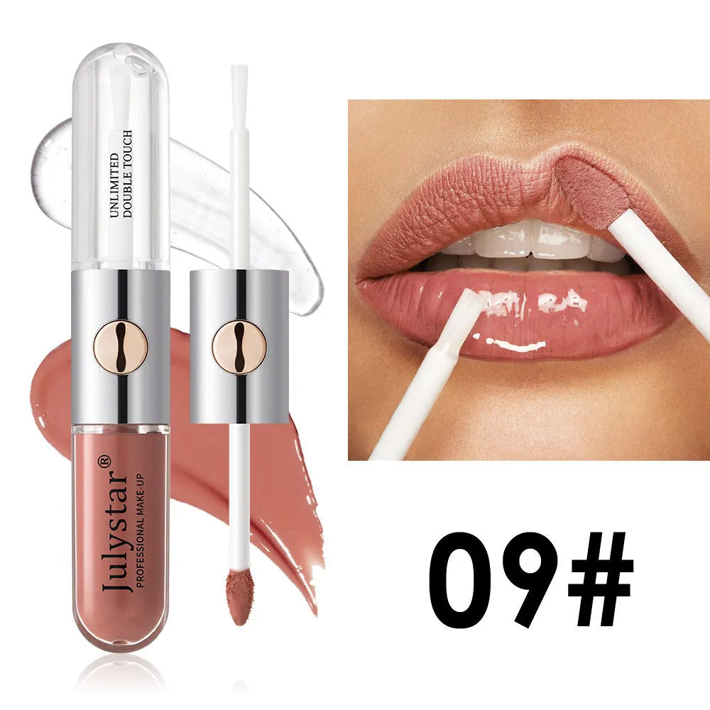 Women's long-lasting moisturising lip gloss in 6ml tube showing available colour styles