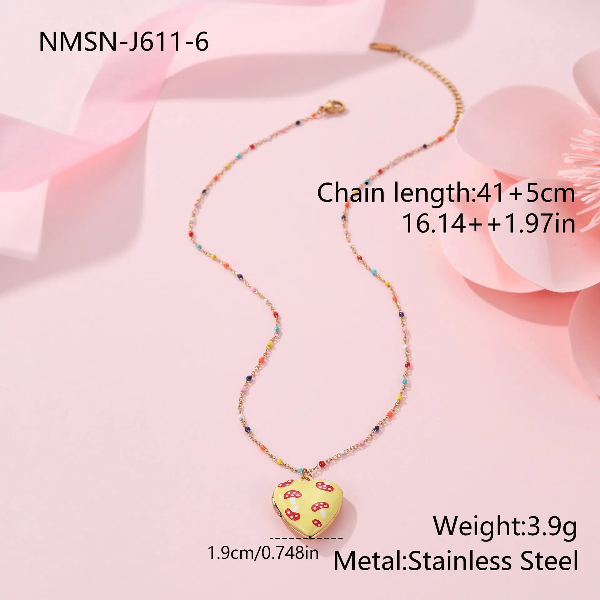 Gold-plated stainless steel necklace with heart-shaped fruit pendant on an adjustable chain.