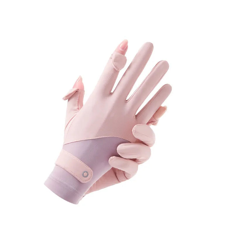 Women's thin sunscreen ice silk gloves with UPF50+ protection in multiple colour options