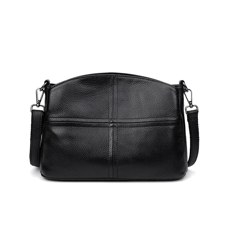 Women's genuine leather crossbody handbag in pure cowhide with plaid pattern, simple urban style, horizontal square shape