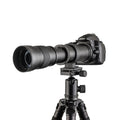 Black 420-800mm manual telephoto zoom camera lens with extended barrel and 67mm filter thread