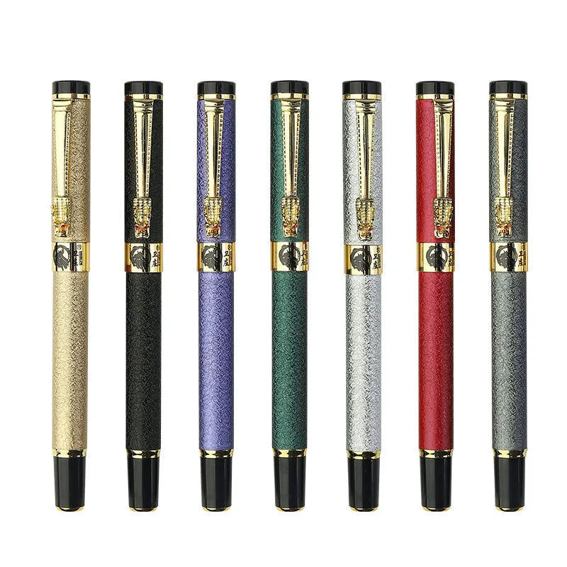 Metal tap fountain pen with iridium nib and rotary ink supply in assorted colours