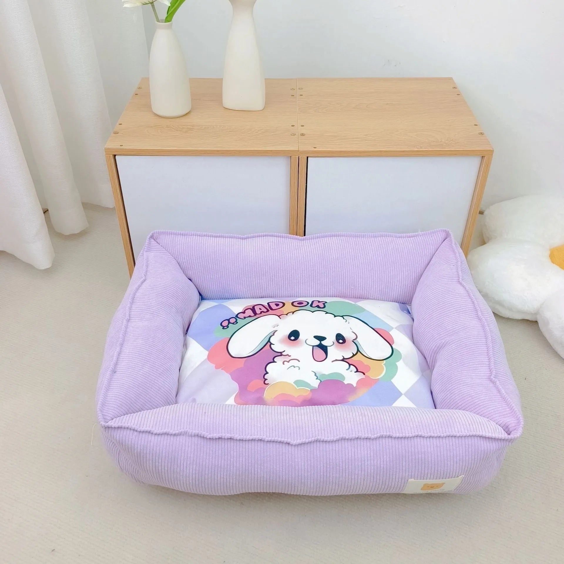 Light blue winter dog nest with soft velvet lining, shown in a 50x40cm size.