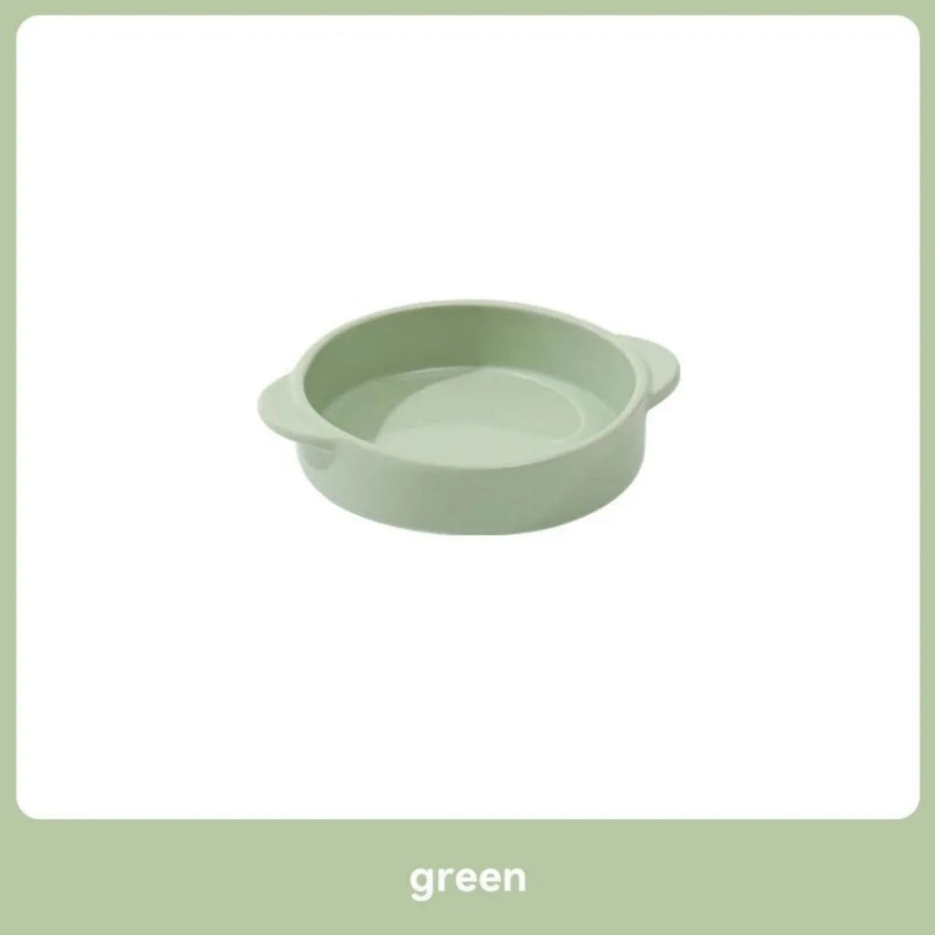 Metal cat bowl with ceramic base and high legs in green colour for cervical spine protection