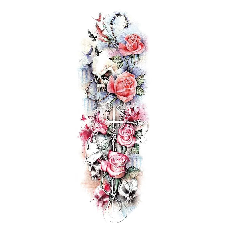 Waterproof full arm tattoo sticker with animal design on craft paper, 170x480mm