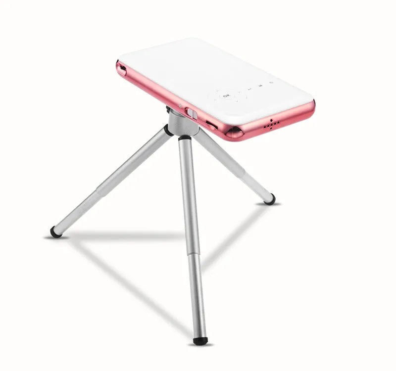 White and rose gold M6S miniature portable DLP Android projector with compact size.