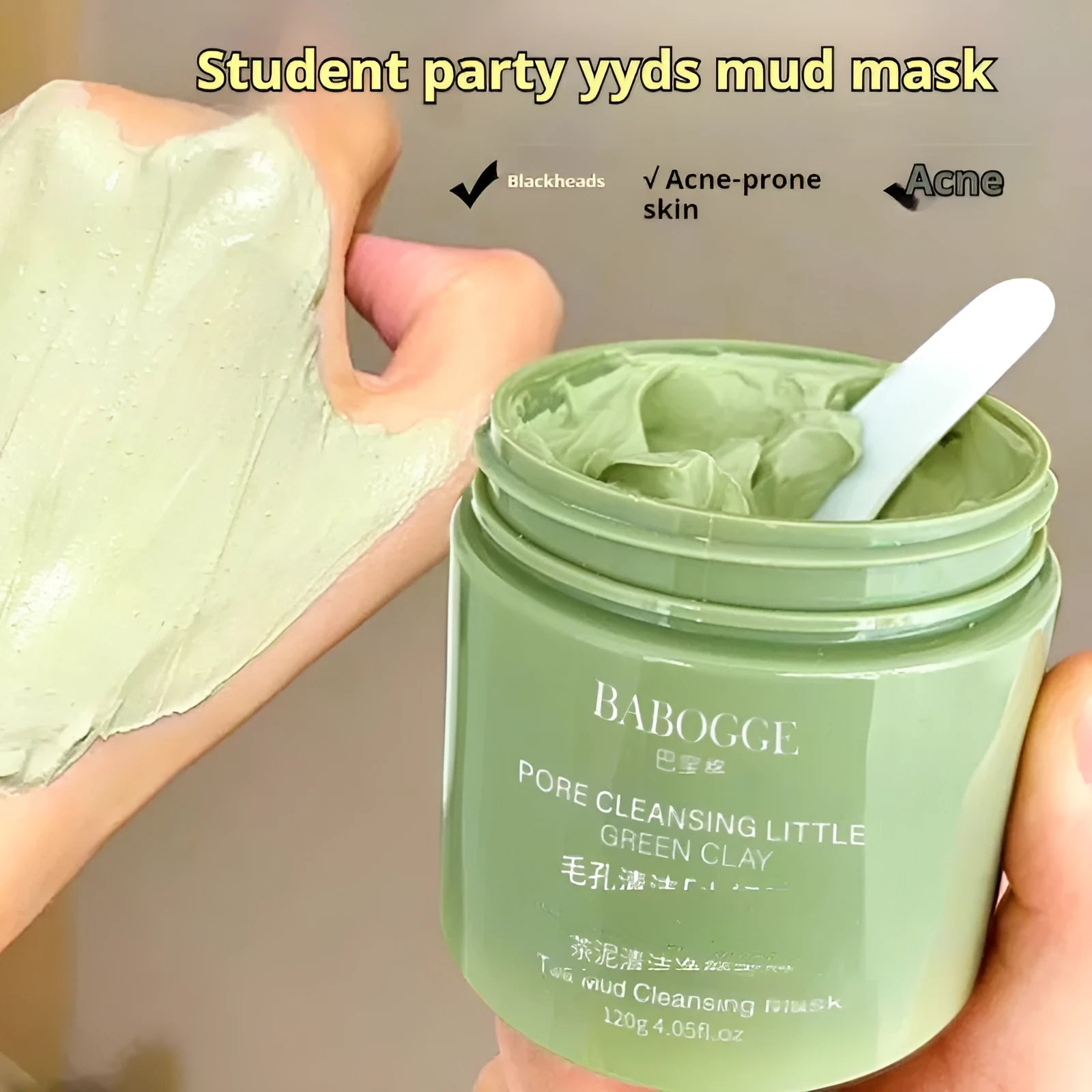 Tea mud cleansing clay facial mask in a 120g container, a non-pulling dry daub-type formula.
