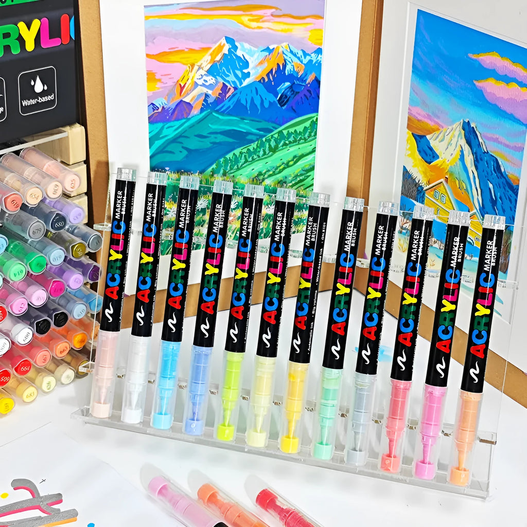 Set of liquid acrylic marker pens with soft head nibs for art and graffiti painting