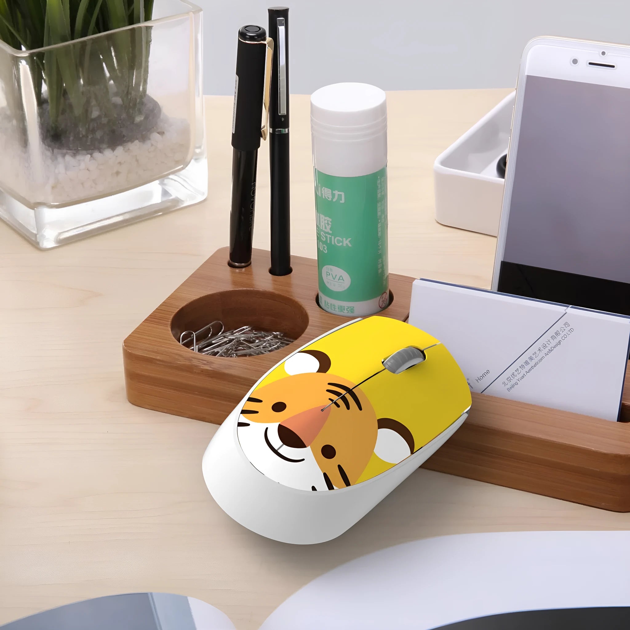 Compact wireless computer mouse with cartoon animal design in multiple colour options for laptop use