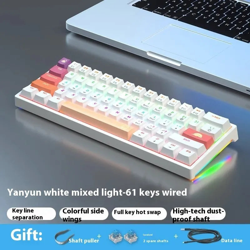 Small 61-key mechanical keyboard with wired USB connection and hot-swappable switches