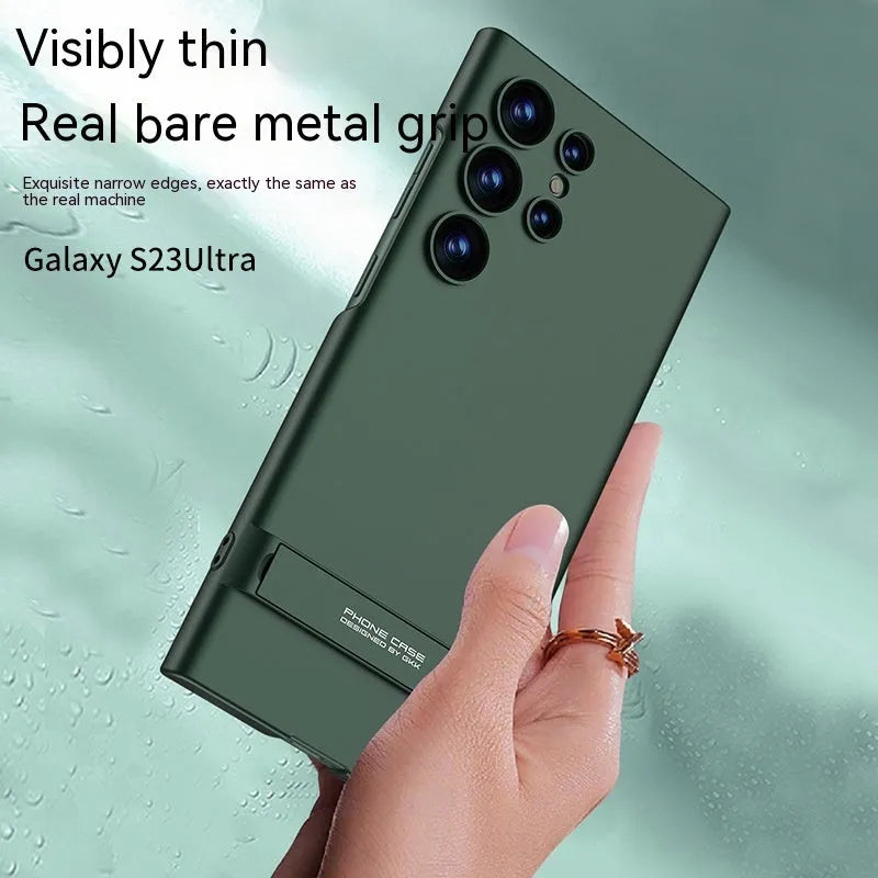 All-inclusive ultra-thin bracket phone case for Samsung Galaxy S23 series in dark night green with built-in stand and frosted finish