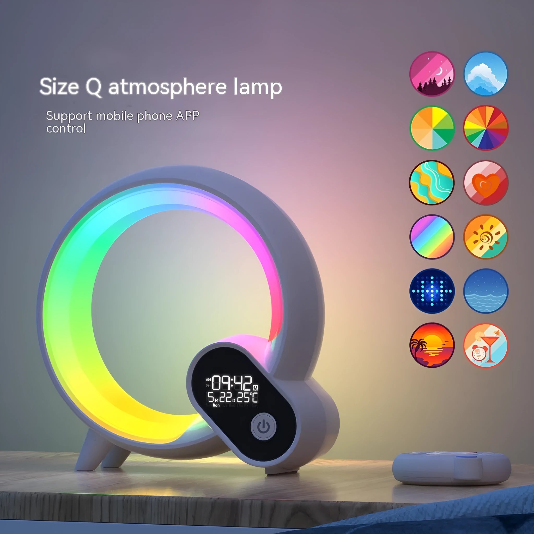 Creative Q Light analog sunrise digital display alarm clock with Bluetooth audio and 90 RGBCW light beads in black finish