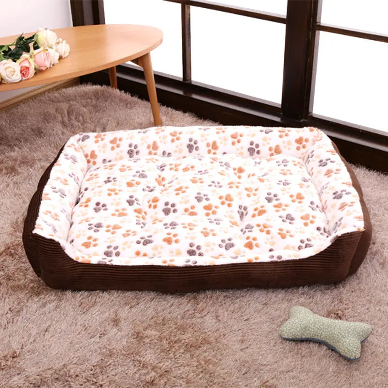 Beige soft plush dog bed sofa with raised sides and a removable zip-off cover.