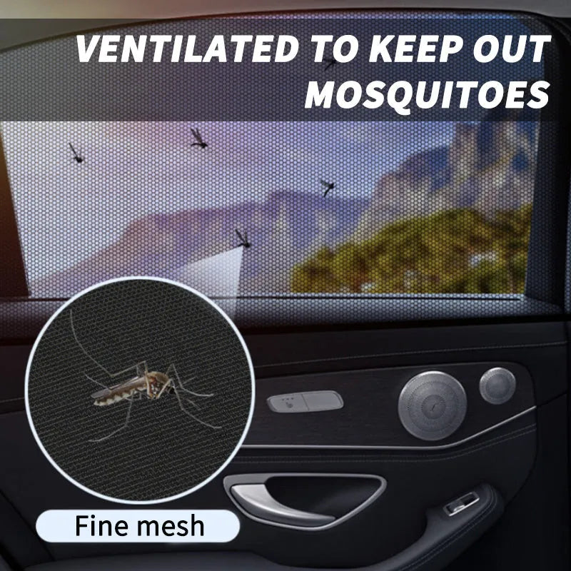 Car side window sunshades with mesh covering for sun and mosquito protection