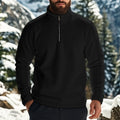 Men's fleece lined solid colour long sleeve pullover sweatshirt in light blue, front view, loose fit for casual winter wear
