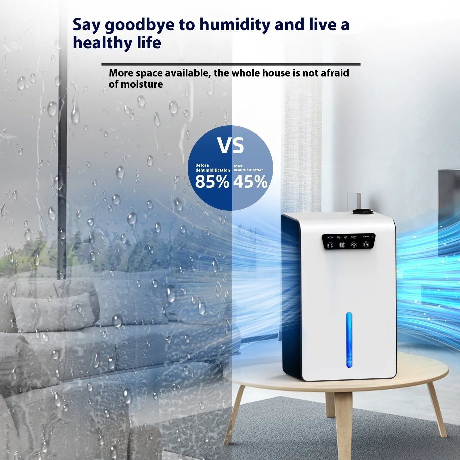 Milky white compact portable dehumidifier for small bedrooms and living spaces.