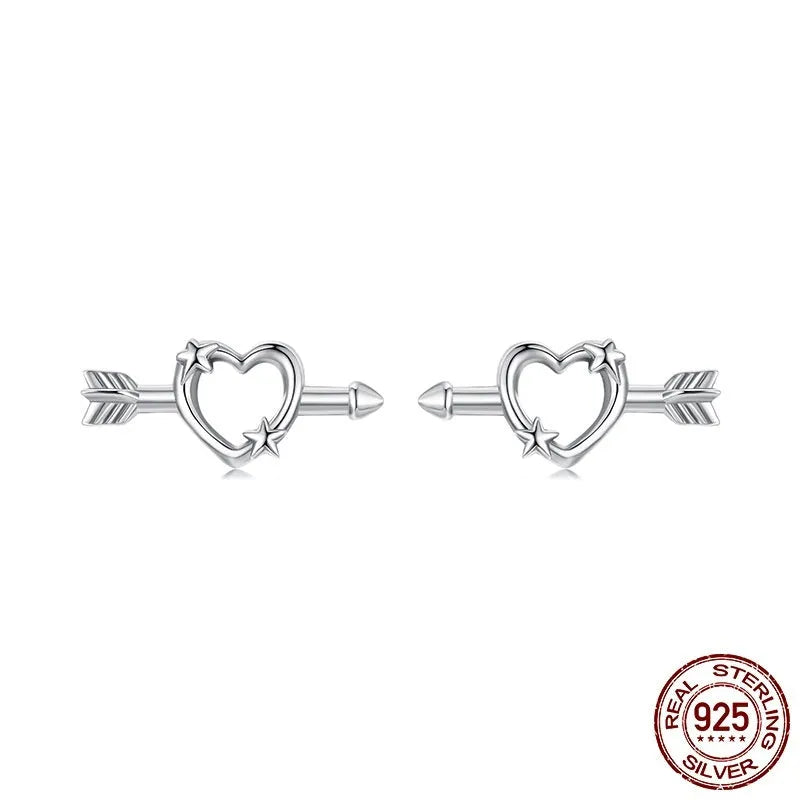 S925 sterling silver mini heart stud earrings with polished finish on white background