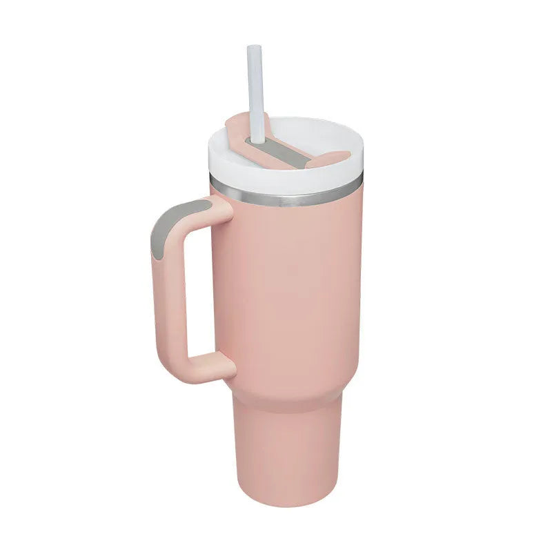 40 oz stainless steel insulated tumbler with handle and straw in multiple colours