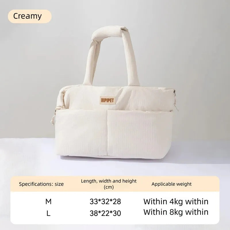 Dog car seat pet carrier with adjustable safety leash, soft cushion, beige design, for small dogs up to 10 pounds