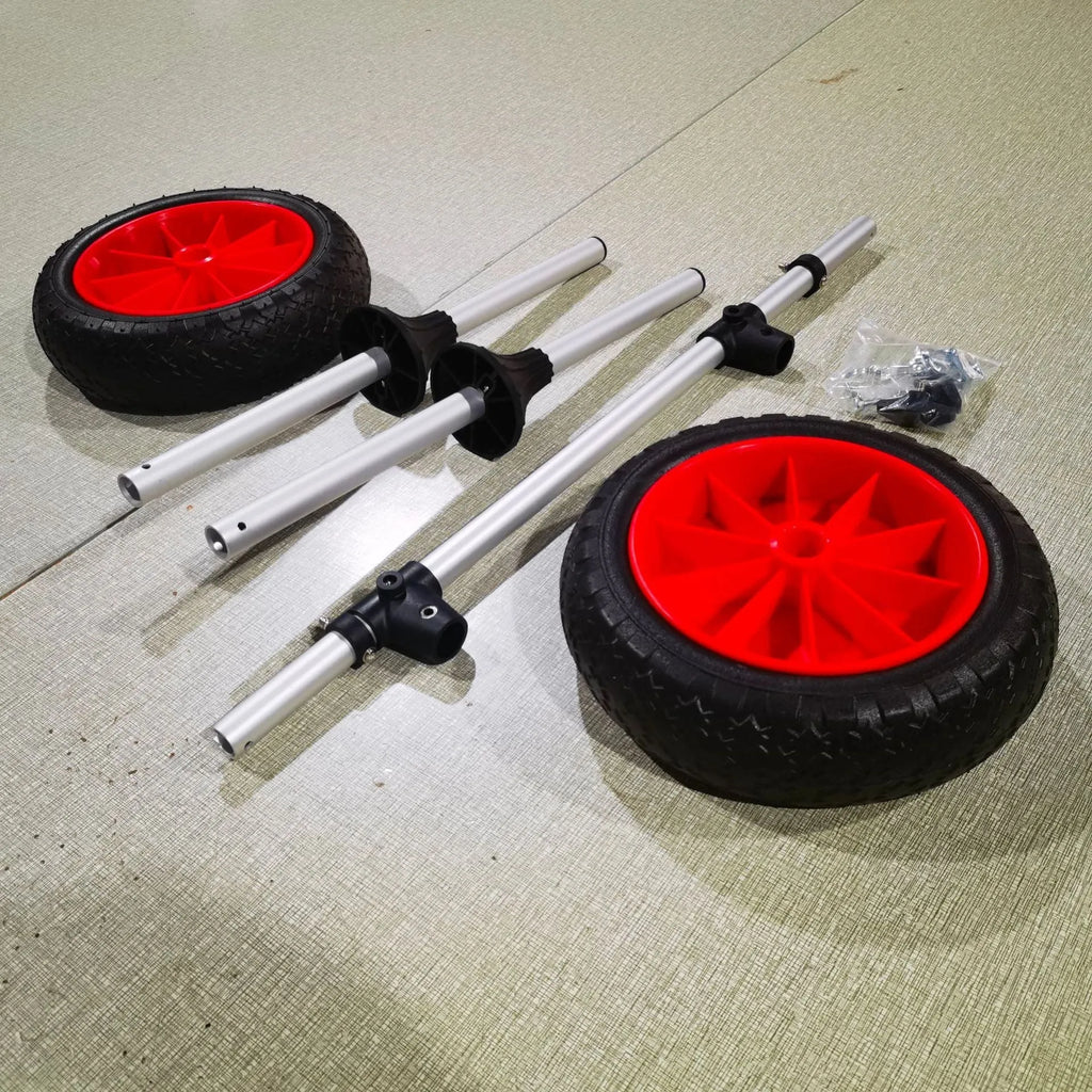 Foldable aluminium kayak beach trailer with upright plug-in pole platform for transporting boats