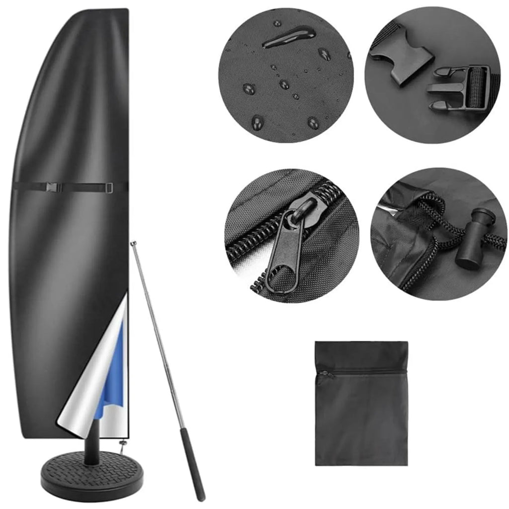 Waterproof oxford cloth cover for an outdoor offset banana umbrella in grey.