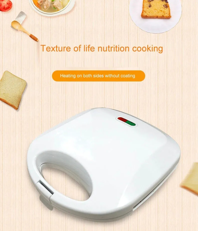 White double-sided sandwich machine panini toaster with compact body and baking tray