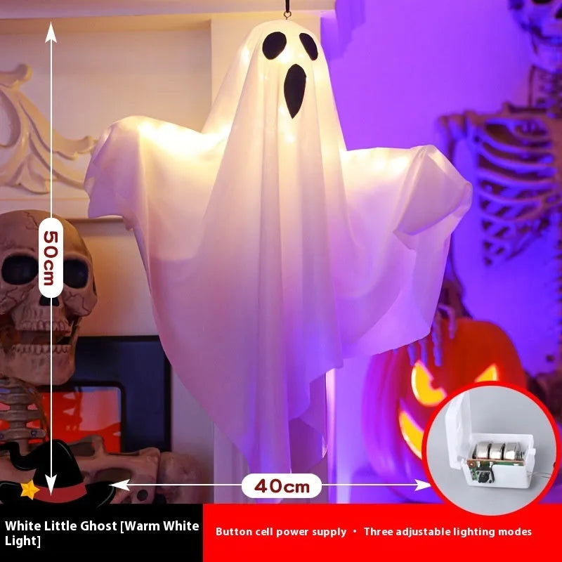 Halloween ghost light decoration with luminous white cloth design and 4.5V button battery operation
