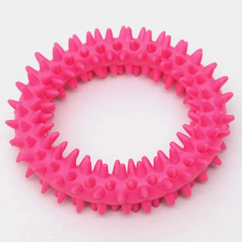 Blue TPR spiky ring dog chew toy for dental cleaning and bite training