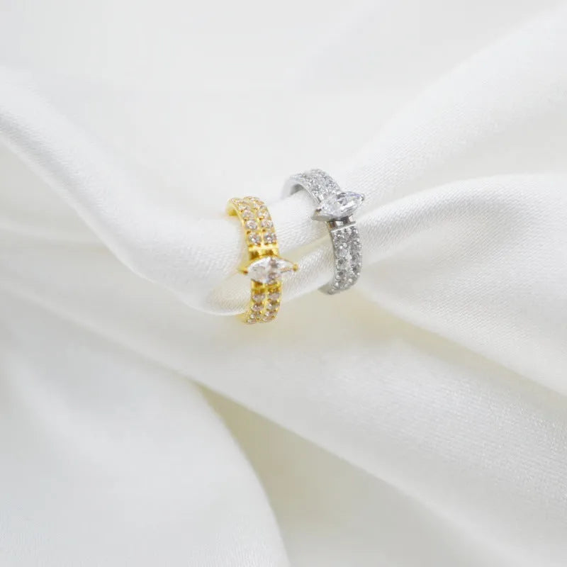 Titanium steel heart-shaped earrings with zircon stones in silver or gold colour options