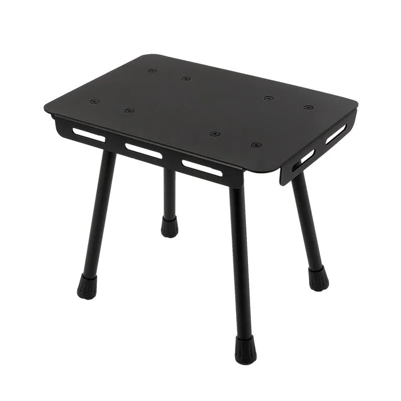 CLS aluminium dual-use folding camping stool shown extended as a table and folded with its carry bag.