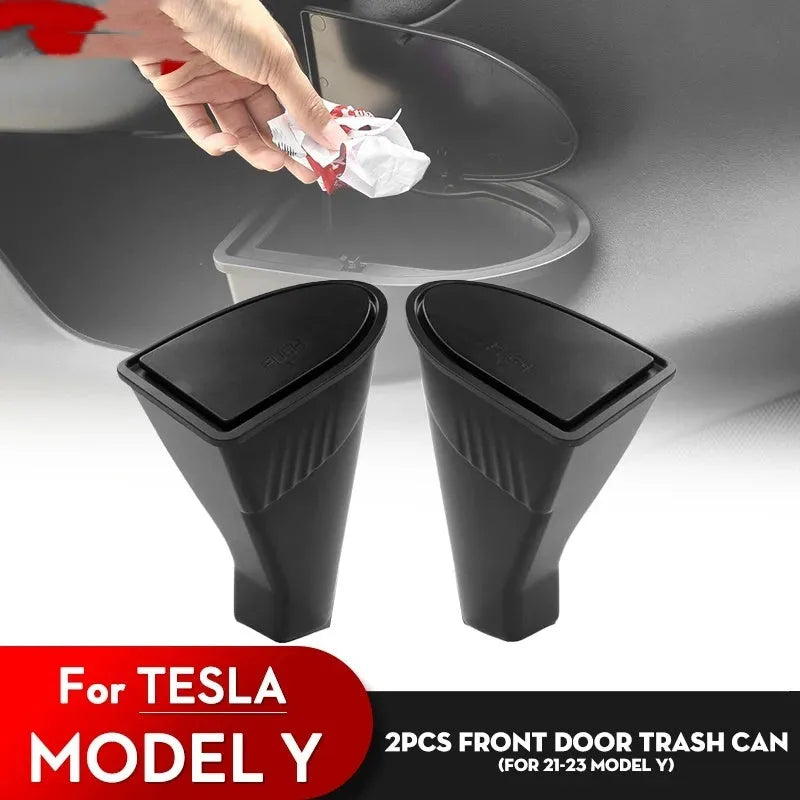 Black ABS plastic car door trash cans for Tesla Model Y front door pockets