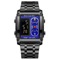 Men's creative steel belt electronic watch with black steel surface and multi-functional display