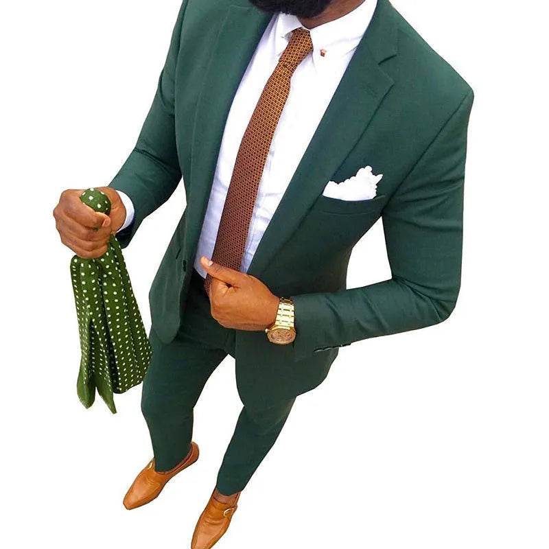 Men's multi-colour two-piece cotton suit for formal events, shown in a range of available colours.