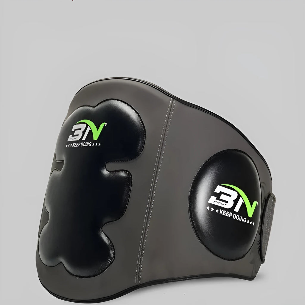 Dark grey waist-fastening boxing chest protection target pad for Sanda training.