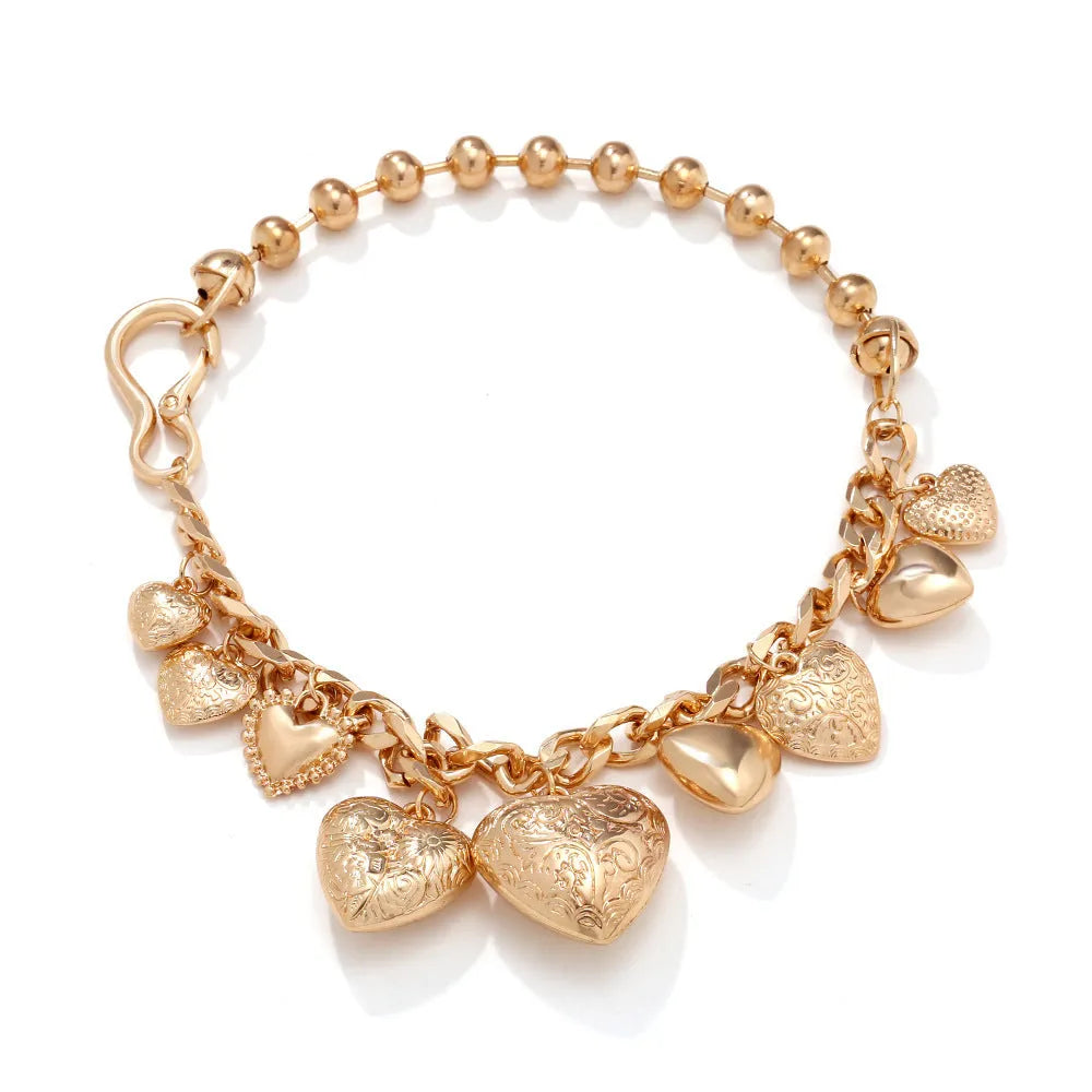 Adjustable heart pendant necklace with alloy pendant on 41-50cm metal chain in gold or white K colour