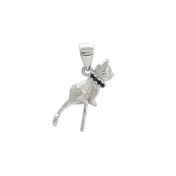 925 sterling silver cat pendant necklace on a chain, elegant style, shown in two colour finishes.