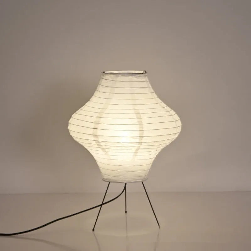 Japanese style decorative table lamp with paper shade and three-colour lighting