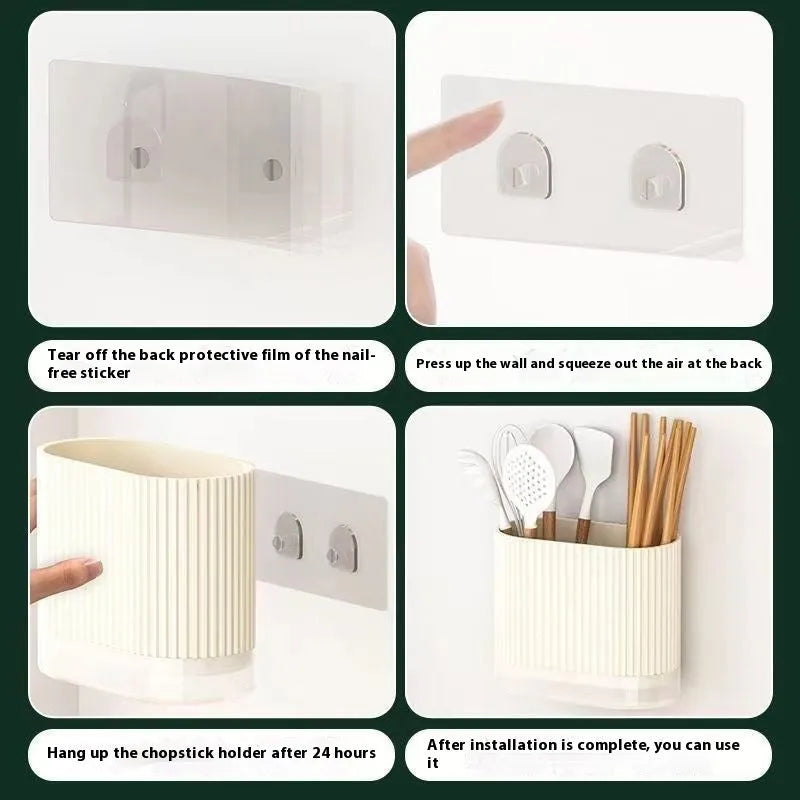 Wall-mounted plastic chopsticks holder with cross-bar drainage design in modern simplicity style