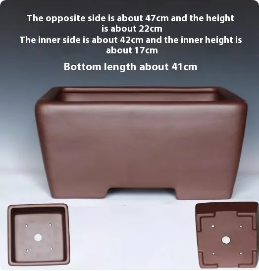 Square purple clay bonsai pot in classical style for succulent plants