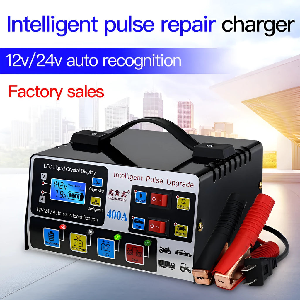 Liuxian 400A fully automatic truck battery fast charger in black casing with EU plug