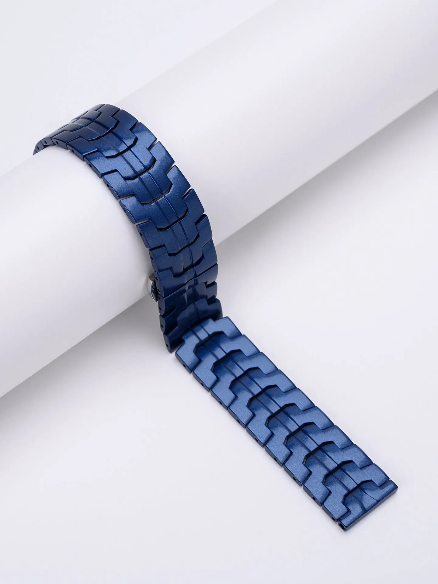 Stainless steel watch band for Samsung Galaxy Watch showing silver and black colour options